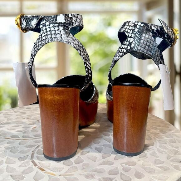 TORY BURCH $425 Camilla Wedge Sandals Women’s 6.5 Snake Print Platform Wood Heel - Picture 11 of 16